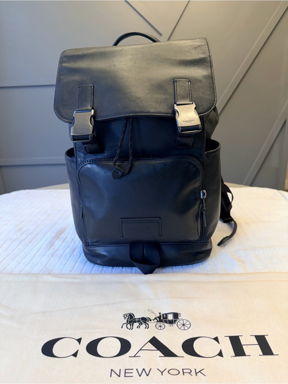 Coach Black Leather Track Backpack - Includes Dust Bag